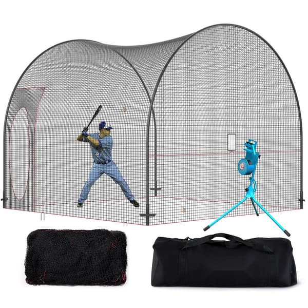 Baseball og Softball batting cage med net og ramme, bærbar til træning. Heavy Duty lukket cage til baghaven, 12FT.