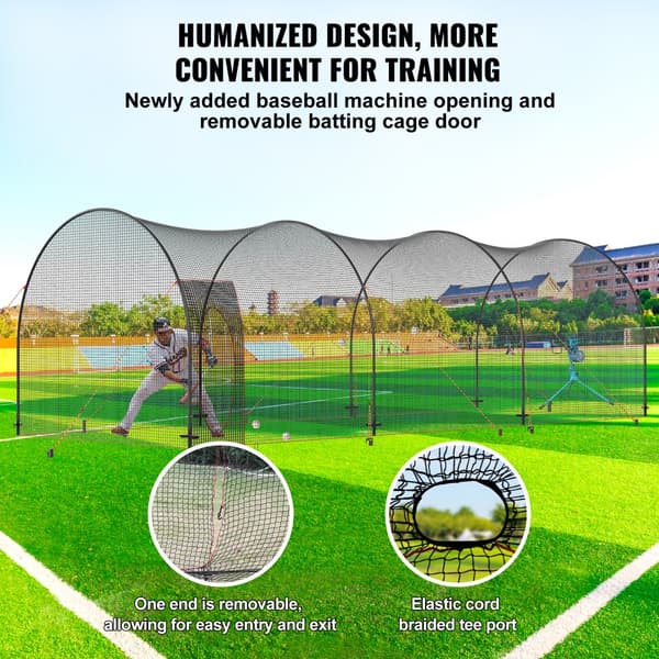 Baseball og softball batting cage med net og ramme, transportabel, kraftig lukket pitching cage til baggårdstræning, 10 meter.