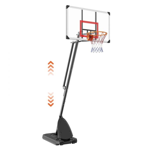 Basketballkurv, justerbar højde 7,6-10 ft, bærbart med 50" mål, perfekt til børn og voksne, inkl. hjul og fyldbar base til indendørs/udendørs brug.
