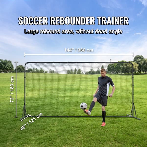 Fotboll Rebounder Nät, 12x6FT Järn Träningsutrustning, Sport Present med bärväska, Perfekt för bakgård och soloträning.