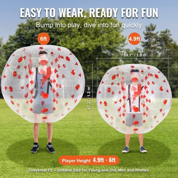 Oppustelige Bumper Baller 1-Pack, 5FT/1,5M Sumo Zorb Bolde til Teenagere og Voksne, 0,8 mm PVC Hamster Bubbles til udendørs sjov og spil.