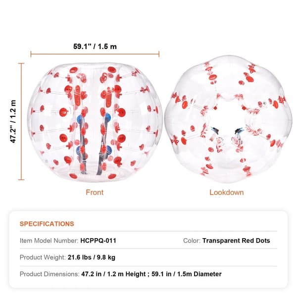 Oppustelige Bumper Baller 1-Pack, 5FT/1,5M Sumo Zorb Bolde til Teenagere og Voksne, 0,8 mm PVC Hamster Bubbles til udendørs sjov og spil.