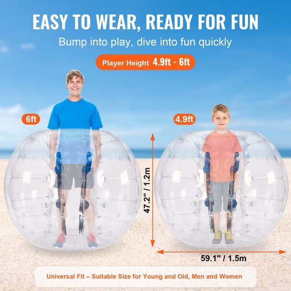 Oppustelige Bumper Bolde 1-Pack, 5FT/1,5M Sumo Zorb til teenagere og voksne. 0,8 mm PVC bobler til sjove udendørs lege i haven eller parken.