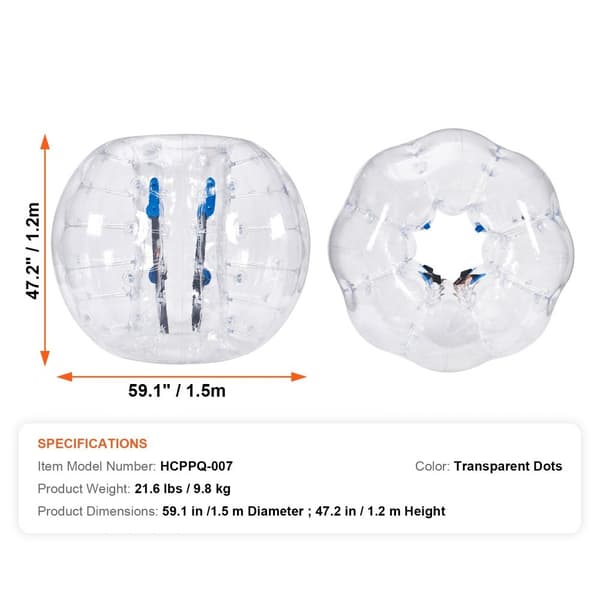 Oppustelige Bumper Bolde 1-Pack, 5FT/1,5M Sumo Zorb til teenagere og voksne. 0,8 mm PVC bobler til sjove udendørs lege i haven eller parken.