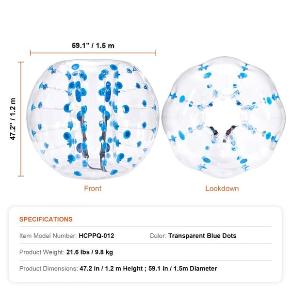 Uppblåsbar Bumper Ball 1-pack, 5FT/1,5 M Sumo Zorb-bollar för tonåringar/vuxna, 0,8 mm PVC-bubblebollar för utomhuslagspel.