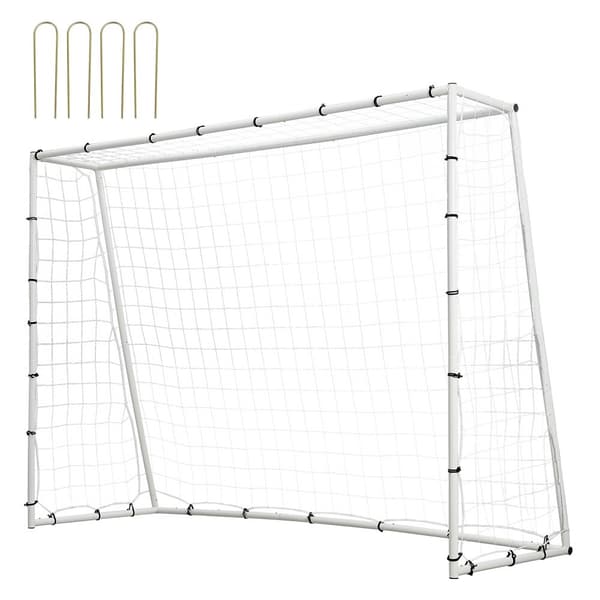 Fodboldreboundtræner, 8x6FT jernudstyr med dobbeltsidet net og mål. Perfekt til baggårdstræning, soloøvelser og afleveringer.