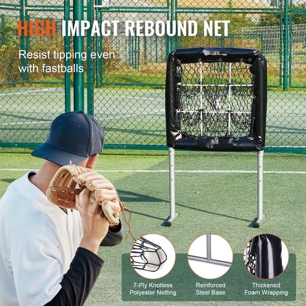 9-hullers baseballnet, 28"x27" til softball og baseball. Justerbar træner med strejkezone og 4 pløkker, perfekt til unge voksne.