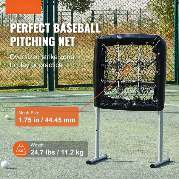 9-hullers baseballnet, 28"x27" til softball og baseball. Justerbar træner med strejkezone og 4 pløkker, perfekt til unge voksne.