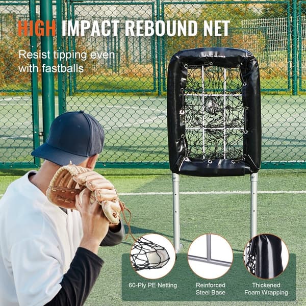 9-håls basebollnät, 21"x29" för softball och baseballträning. Justerbar, hållbar med slagzon och 4 markinsatser.