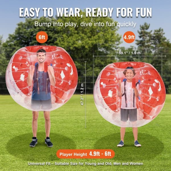 Oppustelige Bumper Bolde 1-Pack, 5FT/1,5M Sumo Zorb til Teenagere/Voksne, 0,8 mm PVC Human Hamster Bobler til udendørs sjov og leg.