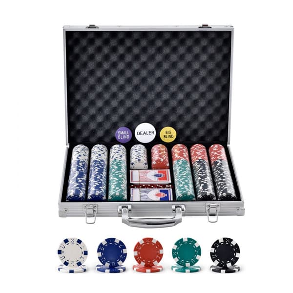 Pokerchipset, 500-bitars set, komplett med aluminiumväska, 11,5 g marker, kort, knappar och tärningar för Texas Hold'em.