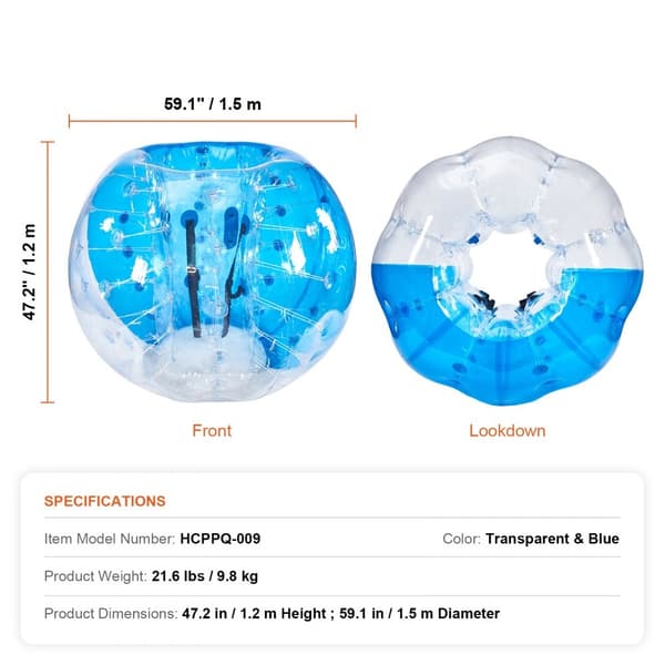Oppustelige Bumper Bold 1-Pack, 5FT/1,5M Sumo Zorb Bolde til Teenagere og Voksne. PVC Bobler til udendørs spil i haven eller parken.