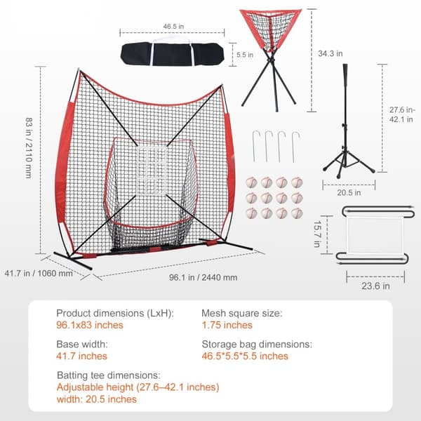 7x7 ft baseball softball träningsnät, portabel för slag, fångst, pitching, backstopp med bärväska, strike zone och 12 bollar.