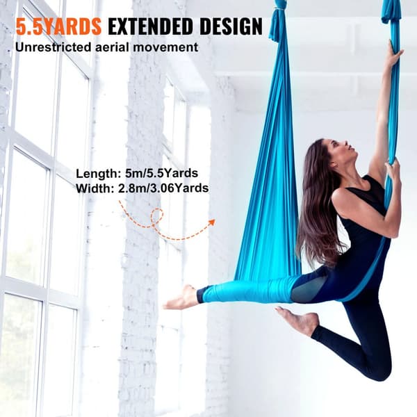 Aerial Yoga -riippumatto 5,5 jaardia, 100 gsm nailonkangas, helppo asennus, antigravitaatio kaikille tasoille, sininen.