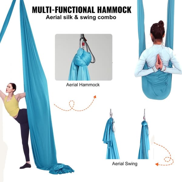 Aerial Yoga -riippumatto 5,5 jaardia, 100 gsm nailonkangas, helppo asennus, antigravitaatio kaikille tasoille, sininen.