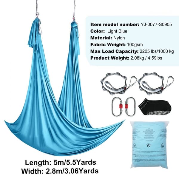 Aerial Yoga -riippumatto 5,5 jaardia, 100 gsm nailonkangas, helppo asennus, antigravitaatio kaikille tasoille, sininen.
