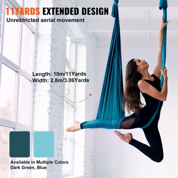 Aerial Silk & Yoga Swing, 11 Yards, Aerial Yoga Hängmatta Kit med 100gsm nylon, Utrustning och installationsguide, Antigravity Fitness.