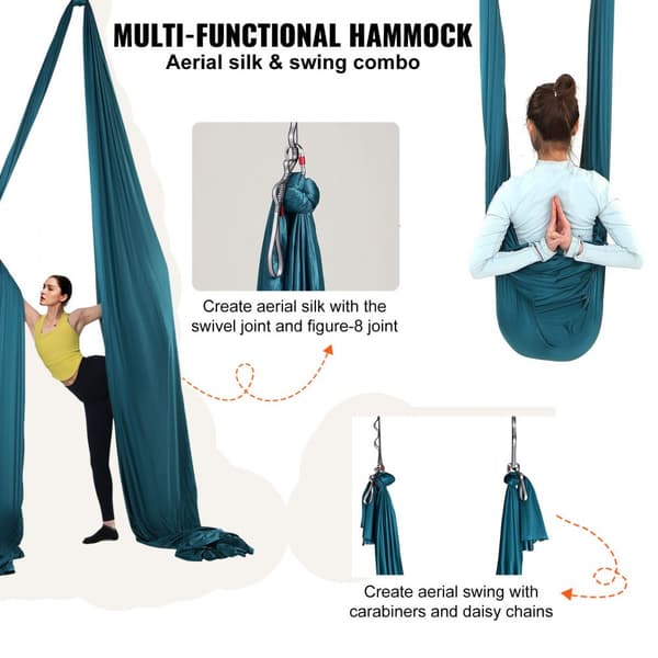 Aerial Silk & Yoga Swing, 11 Yards, Aerial Yoga Hängmatta Kit med 100gsm nylon, Utrustning och installationsguide, Antigravity Fitness.