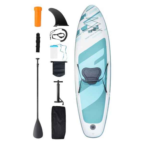 Oppusteligt Stand Up Paddle Board, 10,6' x 33" x 6", inkl. kajaksæde, pumpe, padle og tilbehør – perfekt til unge og voksne.