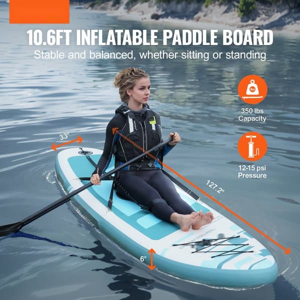 Oppusteligt Stand Up Paddle Board, 10,6' x 33" x 6", inkl. kajaksæde, pumpe, padle og tilbehør – perfekt til unge og voksne.