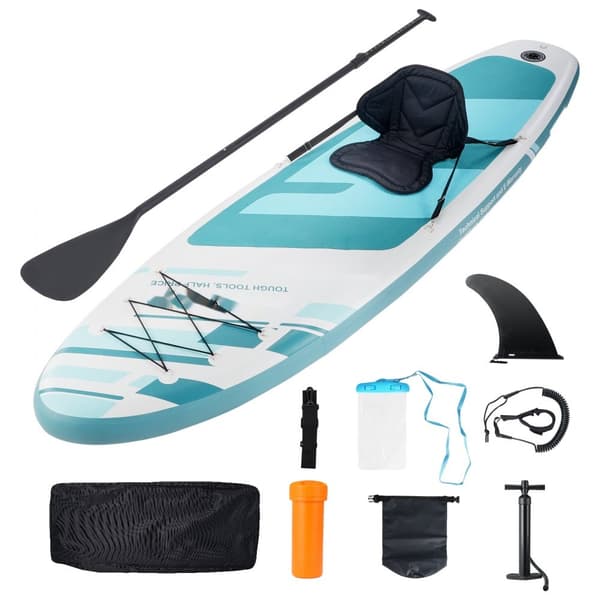 Uppblåsbar SUP, 10,6' x 33" x 6", med kajaksäte, pump, paddel, fena, ryggsäck och reparationssats för alla åldrar.