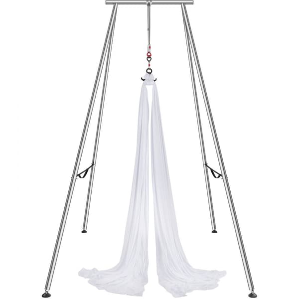 Aerial Yoga stativ & hængekøje, 2,94 m høj. Professionelt yogaswing med 6,6 m hængekøje. Max belastning 250 kg til indendørs/udendørs brug. Hvid.