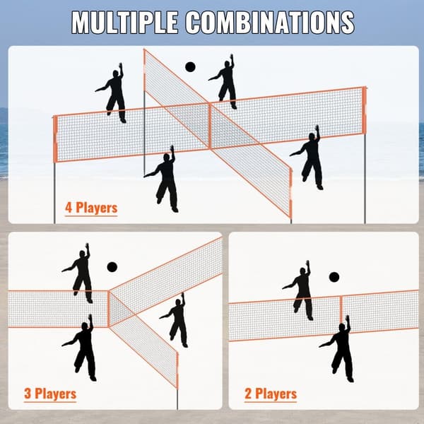 4-vägs volleybollnät, justerbart badmintonnät, portabelt utomhusnät för barn och vuxna, bärväska ingår.