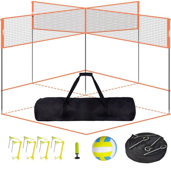 4-vejs volleyballnet med justerbar højde til strand og have. Bærbart sæt med taske, perfekt til sjov for både børn og voksne.