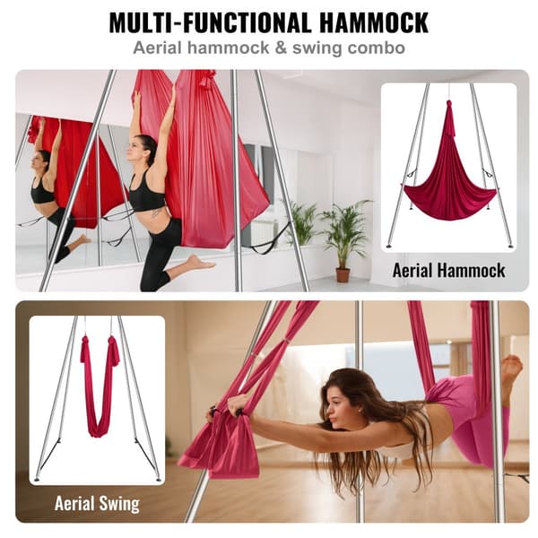 Aerial Yoga Ram & Hängmatta, 9,67 fot höjd, Professionell Yoga Swing, 6,6 Yards Hängmatta, Max 551 lbs kapacitet, Röd.