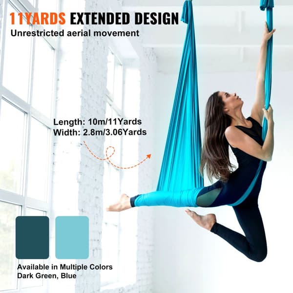 Aerial Silk & Yoga Slynge, 11 Yards, Aerial Yoga Hængekøje med 100gsm nylon, Fuld rigging og nem opsætning, Antigravity Fitness for alle niveauer, Blå