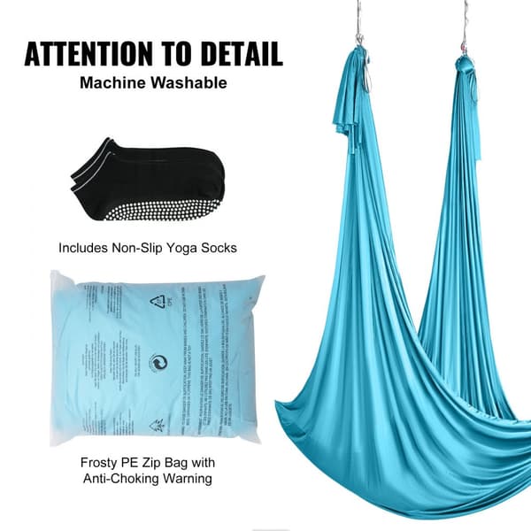 Aerial Silk & Yoga Slynge, 11 Yards, Aerial Yoga Hængekøje med 100gsm nylon, Fuld rigging og nem opsætning, Antigravity Fitness for alle niveauer, Blå