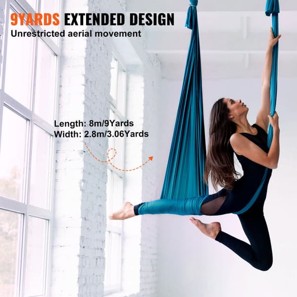 Aerial silk og yoga sving, 8,7 yard, hængekøje sæt med 100gsm nylon, fuld riggning og opsætning, antigravity flyvning til alle niveauer, grøn.