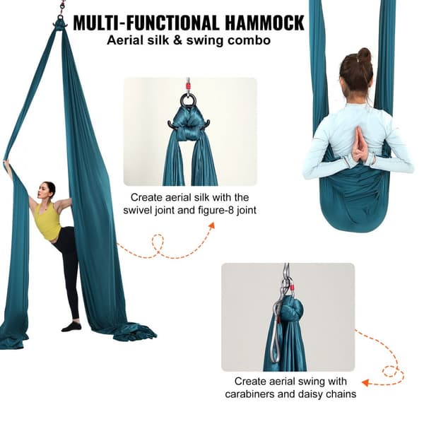 Aerial silk og yoga sving, 8,7 yard, hængekøje sæt med 100gsm nylon, fuld riggning og opsætning, antigravity flyvning til alle niveauer, grøn.