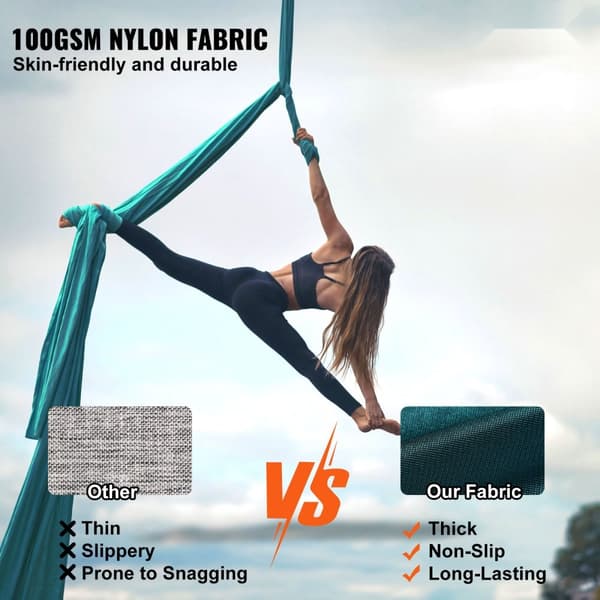 Aerial silk og yoga sving, 8,7 yard, hængekøje sæt med 100gsm nylon, fuld riggning og opsætning, antigravity flyvning til alle niveauer, grøn.