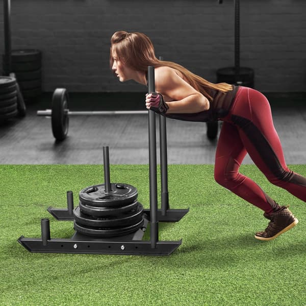 Styrketräningssläde, Pull Push Power-släde, stålutrustning för atletisk träning och hastighetsförbättring, 2" viktplatta, svart