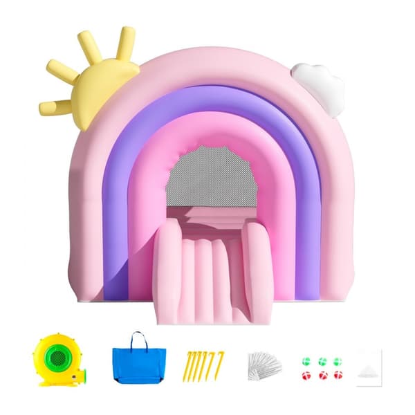 Uppblåsbart hopphus med rutschkana, förvaring och blåsare, perfekt för barn 3–8 år, 110x91x91 tum.