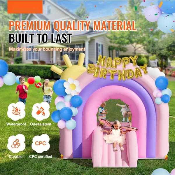 Uppblåsbart hopphus med rutschkana, förvaring och blåsare, perfekt för barn 3–8 år, 110x91x91 tum.