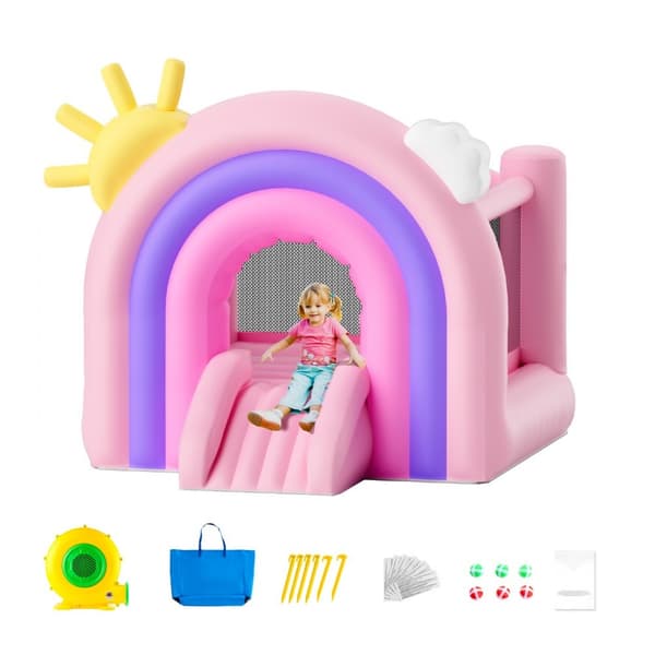 Uppblåsbart hopphus med rutschkana, förvaring och blåsare, perfekt för barn 3–8 år, 110x91x91 tum.