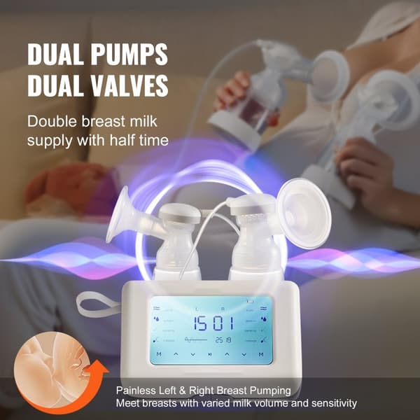 Elektrisk brystpumpe, enkelt/dobbelt, justerbar med 4 tilstande og 9/15 niveauer, op til 300 mmHg tryk.