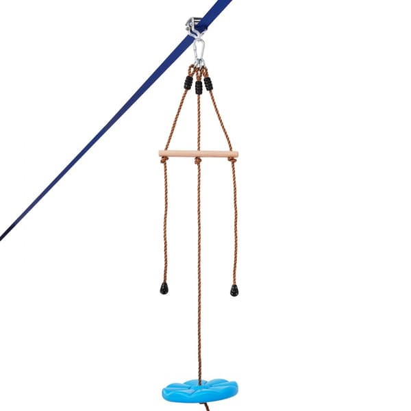 Zipline sæt til børn og voksne, 16 meter lang. Maks. vægt 227 kg, hurtig opsætning til baghaven – sjov udendørs leg med sikkerhedsudstyr.