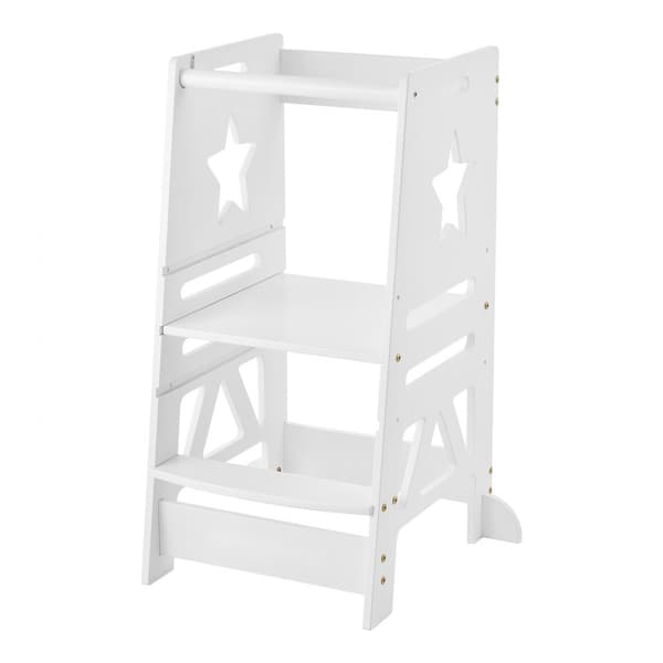 Tower Step Pall för småbarn, höjdjusterbar i 3 nivåer, klarar 350 LBS, vit.