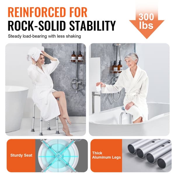 Duschstol 360° roterande, justerbar höjd, halkfri badpall för dusch/badkar, 136,1 kg kapacitet för äldre/funktionshindrade.