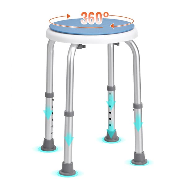 Duschstol 360° roterande, justerbar höjd, halkfri badpall för dusch/badkar, 136,1 kg kapacitet för äldre/funktionshindrade.