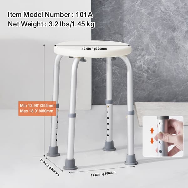 Duschstol för innedusch, Justerbar duschpall, Halkfri bänk, Badkarssits, Pall för äldre och funktionshindrade, 136 kg kapacitet