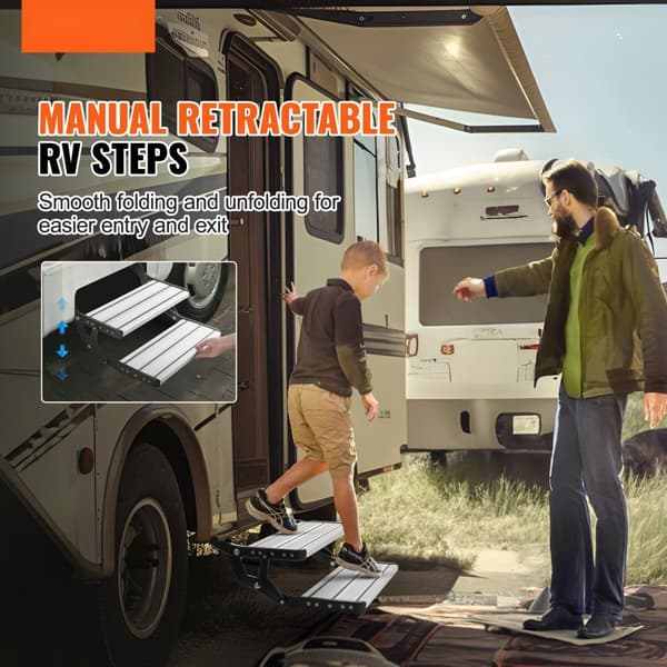 RV Steg 2-stegs manuell infällbar husbilstrappa 440 LBS för husvagn och camper.