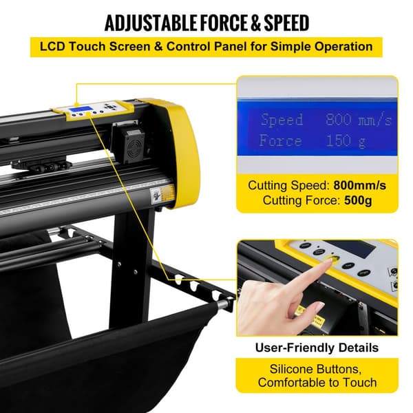 34" vinylskærer med 3 blade og LCD-skærm til skilteproduktion og grafikdesign.