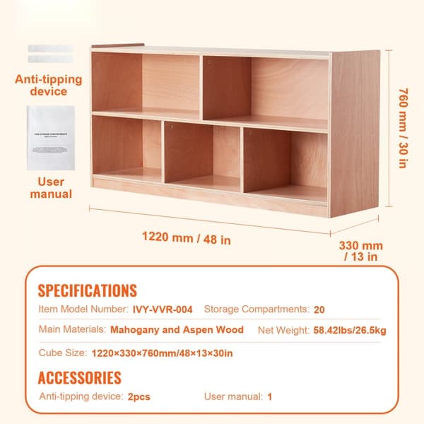 Viiden osan säilytyshyllykaappi, Cubby Storage 2-hylly, täydellinen kotikouluun.