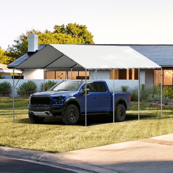 10 x 20 ft carport baldakin, kraftig og vandtæt teltpresenning med UV-beskyttelse. Nem installation - inkl. 40 bungees (kun topdæksel). Hvid