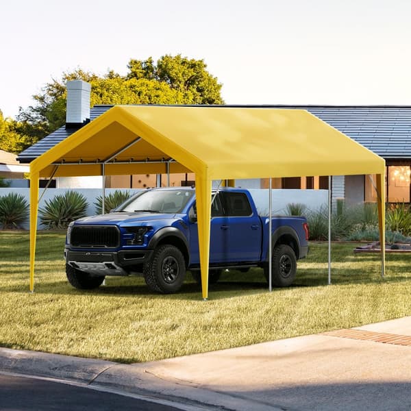 Udskiftning af baldakindæksel til carport 10 x 20 fod, vandtæt garage-telt. Let installation med bungees, beige (kun top, ramme ikke inkluderet).