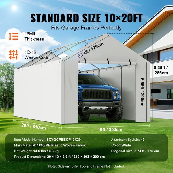 Carport Udskiftning: Baldakin Cover 10x20 fod. Vandtæt, UV-beskyttet Garage Telt med nem installation! (Top & ramme ikke inkl.)